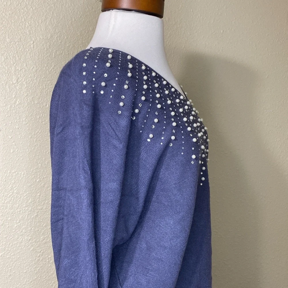 NWT Liv Milano V-neck Sweater Embellished with Rhinestones & Pearls Size XL - Picture 4 of 10